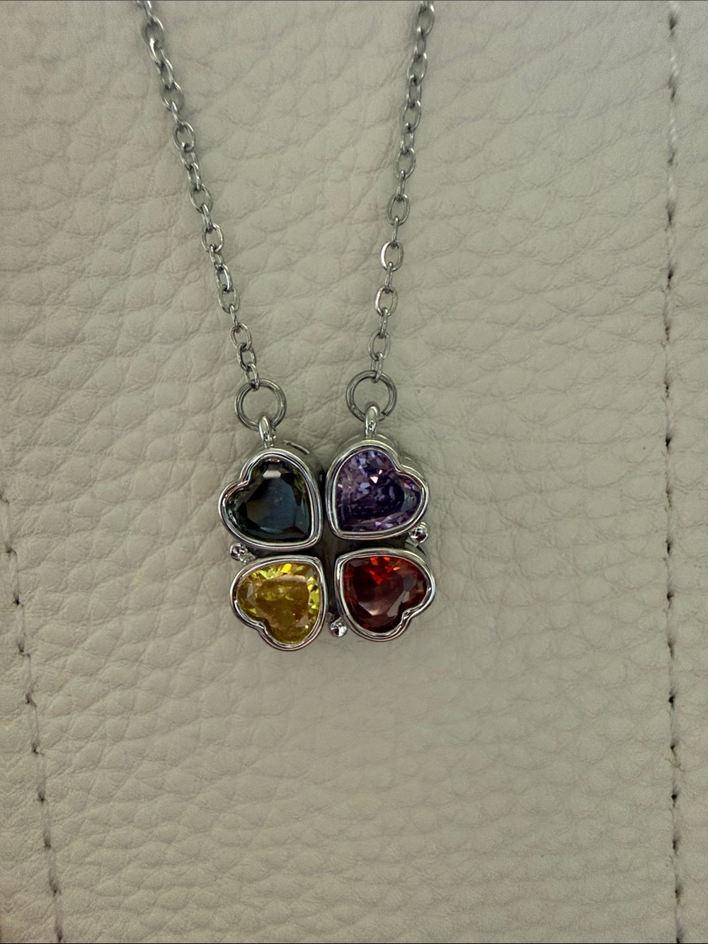 Multicolor Heart Gem Clover Pendant Necklace - Multi Functional Pendant